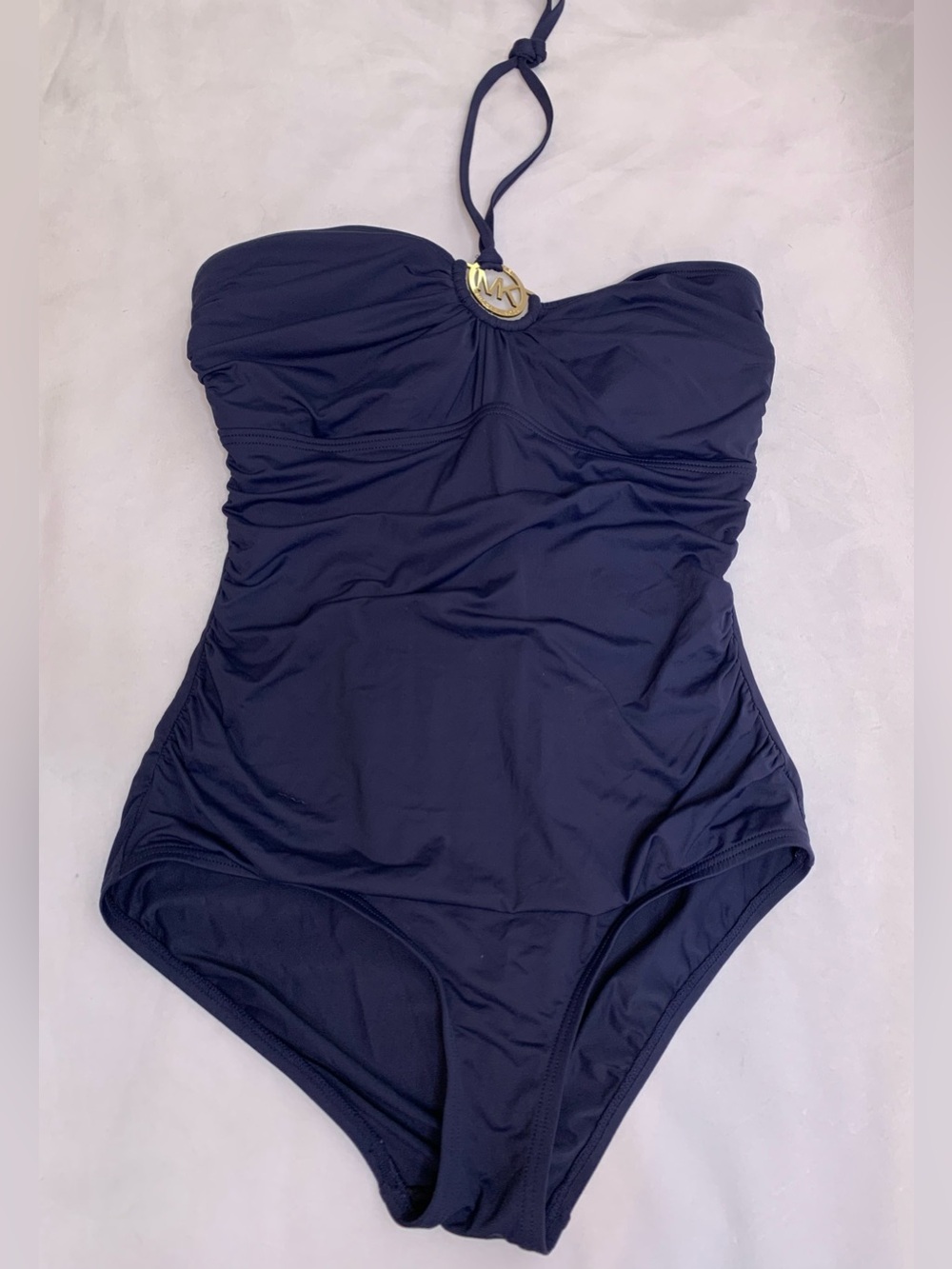 Michael Kors navy blue one-piece swimsuit size 10 logo-ring halter bathing suit